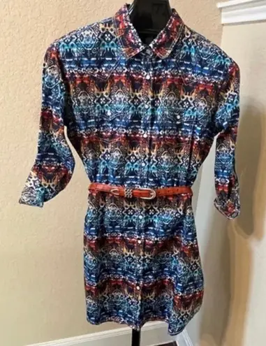 Panhandle Rough Stock western print pearl snap dress sz Large Blue