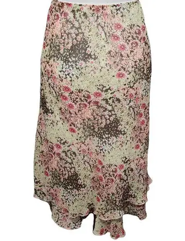 kim rogers yellow & brown ditsy floral layered midi skirt size lp