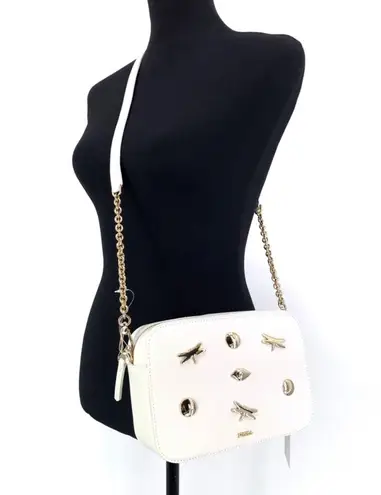Furla NWT Brava Zaffir Mini Crossbody Chalk White Pebble Leather Gold Hardware