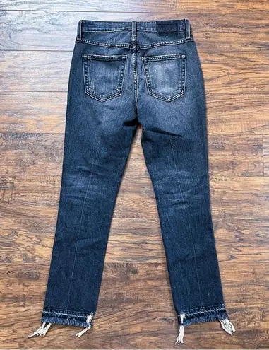 AMO • Babe Jean in Rascal slim straight cropped distressed black raw hem faded Size 26