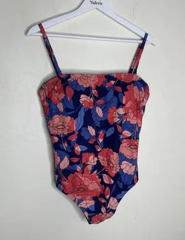 Kona Sol Blue Pink Floral One Piece Swimsuit Summer Beach Large