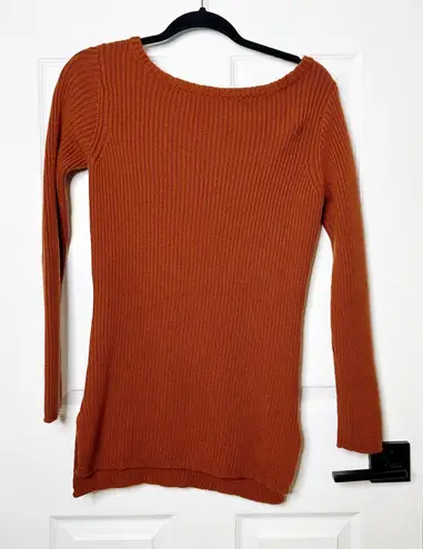 WoolOvers Merino Wool Tunic Sweater Dress Orange Long Sleeve Ribbed Knit