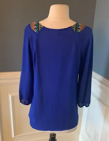 West 36th Top Royal Blue Shirt Silky Embroidered Womens M Size M