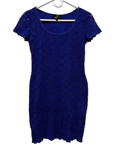 Ronni Nicole CDQ Womens Size Small Blue Lace Overlay Sheath Dress Short Sleeve