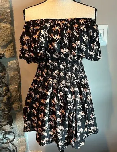 Elan Black with Peach Palm Trees Short Romper