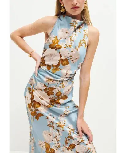 Reformation  Casette Silk Dress in Serene Sz.10 NWT Preppy Bohemian Party Wedding