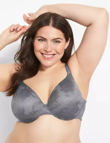 Cacique 40DD Invisible Lace Backsmoother Lightly Lined Full Coverage Bra Gray - Image 1