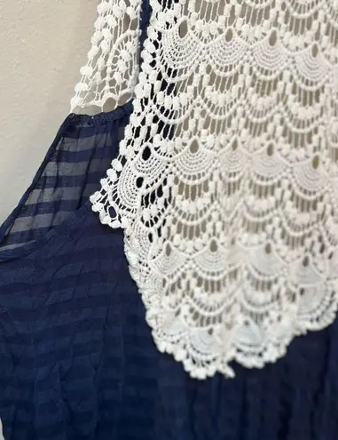 Vintage Miss Kelly 1999 Women’s Navy Blue White Crotchet Sheer Sleeveless Vest S
