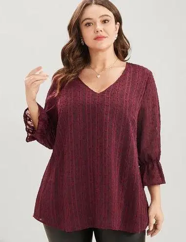 Bloomchic  Scarlet Burgundy Textured V Neck Lantern Sleeve Blouse 22 - 24 3X NWT