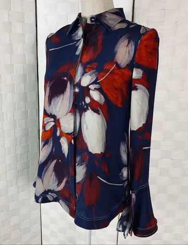 Tyler Boe Ellery floral silk long sleeve dark blue button down shirt Size 4