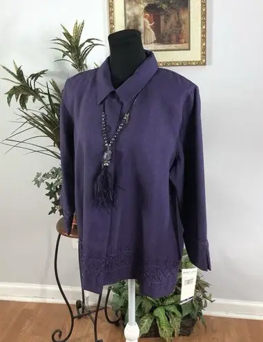 Alfred Dunner Skirt Suit 2 Pc Set Women’s 16/14 Purple 3/4 Sleeve Button Up Y2K