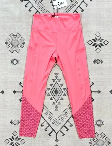 Zyia Active Neon Coral Flower Power Luxe Hi Rise 7/8 Legging Size 8-10