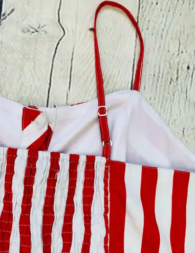 Style House Red & White Striped Button Front Midi Dress