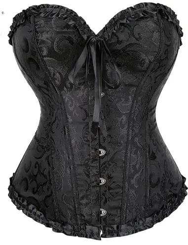 New Black Ruffled Lace Up Boned Overbust Corset Size XS