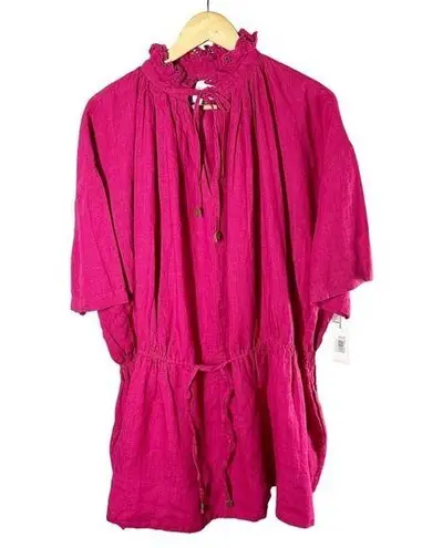 Brochu Walker St. Tropez Oversized Linen Mini Dress Size Small Azalea