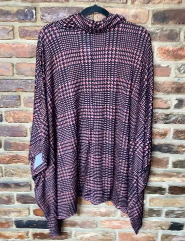 Lane Bryant NWT  Brown Black Houndstooth Poncho Turtleneck Sweater Women's 22/24