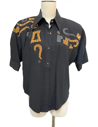 Cache  Vtg 80s 90s Statement Leopard Leather Bomber Jacket Embellished Medium thumbnail 1