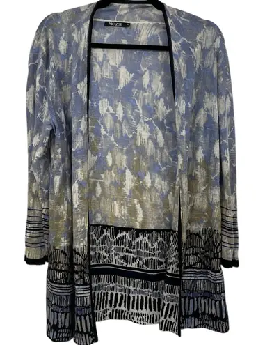 Nic+Zoe Blue & Gold Printed Open Front Lightweight Cardigan Sweater Womens S