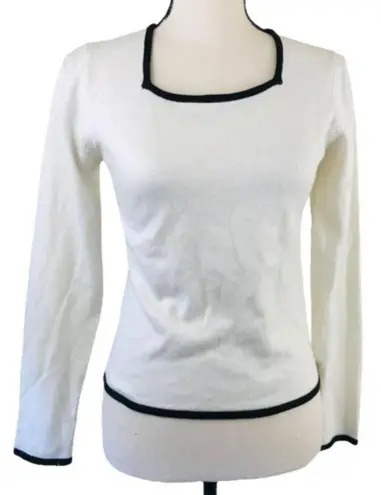 Vintage Y2K MetroGirl Cream Black Square Neck Sweater Soft M Size M