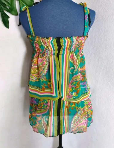 Vintage Sheer Scarf Tiered Blouse Top Green