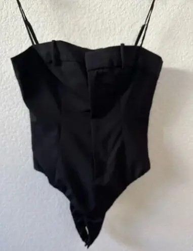 ZARA NWT  Woman Waistband Effect Black Top Bodysuit Size M