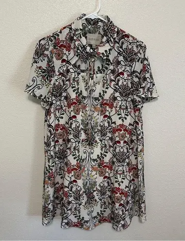 Moon River Anthropologie Floral A-Line Dress Button Tie Flutter Sleeve Size M