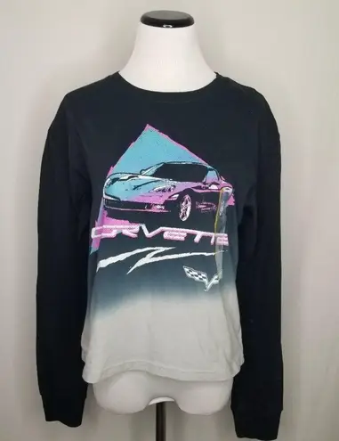 GM Corvette Long Sleeve Cropped Graphic T-Shirt Ombre Black Size Large