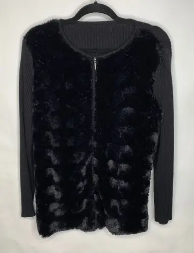 Faux Fur Front Cardigan Full Zip Sz Large? Goth Indie Punk Black