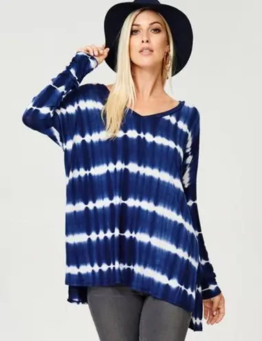 a.gain Tie Dye Stripe Long Sleeve V Neck Tunic XL 2X 3X
