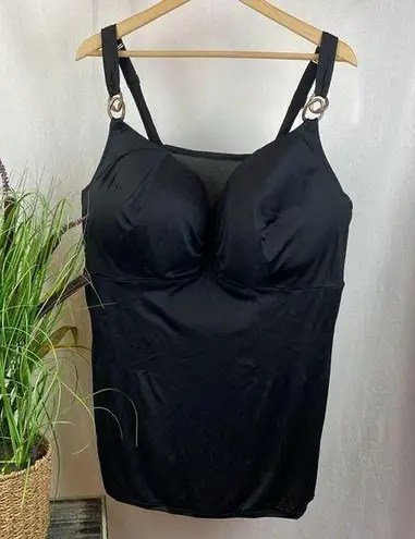 Cacique Black Contour Cup Tankini Swim Bathing Suit Top 44G