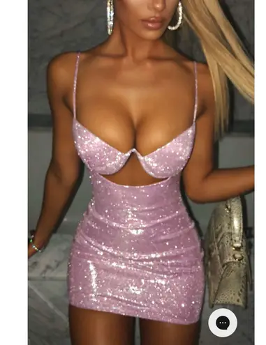 Babyboo Dress Mya Mini Bodycon Cut Out Underwire Pink Glitter Sz XS NWT New