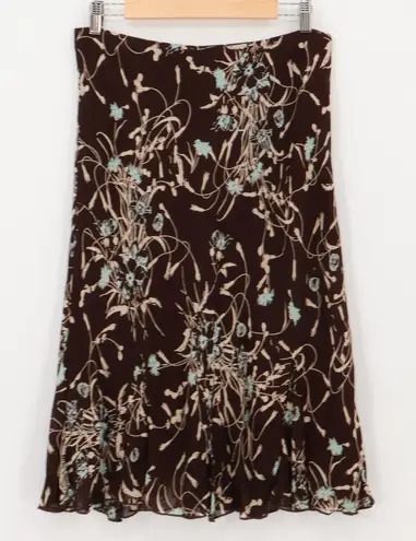 Vintage 90s Lily Brown Floral Midi Skirt Womens Fairy Grunge Romantic USA Size L Size L