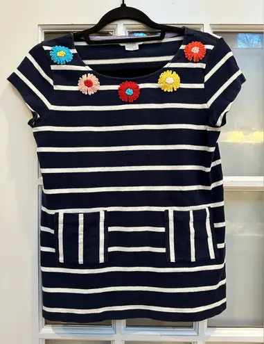 Boden Preppy Navy White Striped Sweater Top Floral Embroidered Women’s Size 2 XS Blue