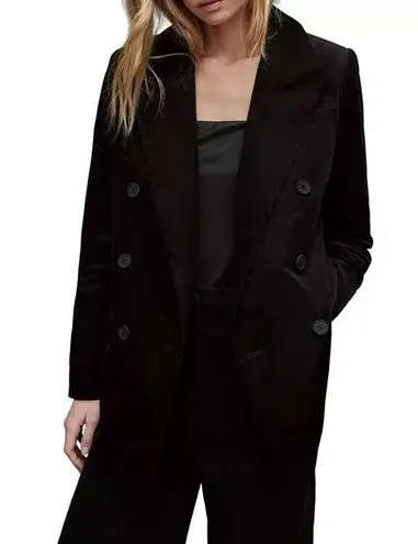 ALLSAINTS Black Adlai Corduroy Double Breasted Blazer Jacket