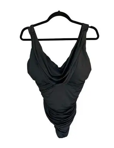 MiracleSuit - Black One-Piece Draped Neckline Swimsuit Sz XL