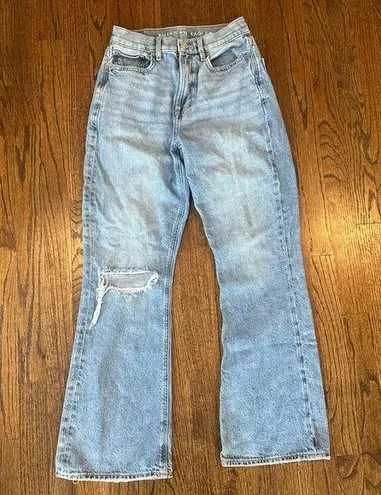 American Eagle AEO Highest Rise 90s Flare Jeans 100% Cotton in Mid Blue Size 2 Regular