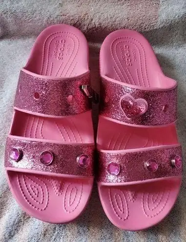 Crocs  Benefit X Limited Edition Pink Glitter Sandals Slip On Shoe Slippe…