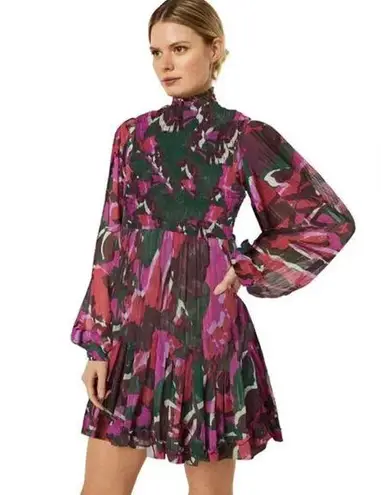 MISA Los Angeles MISA Jessa Turtleneck Smocked Print dress in Holiday Sparkle