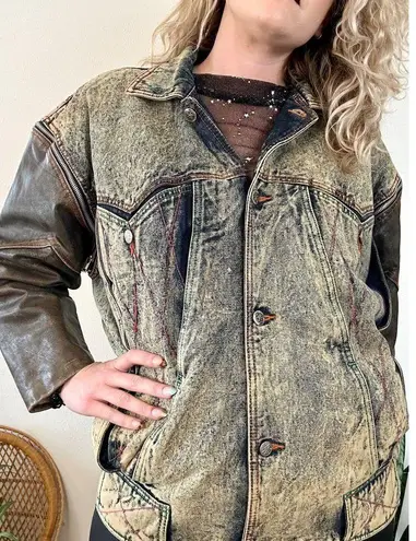 80’s Acid Wash & Leather Convertible Moto Jacket