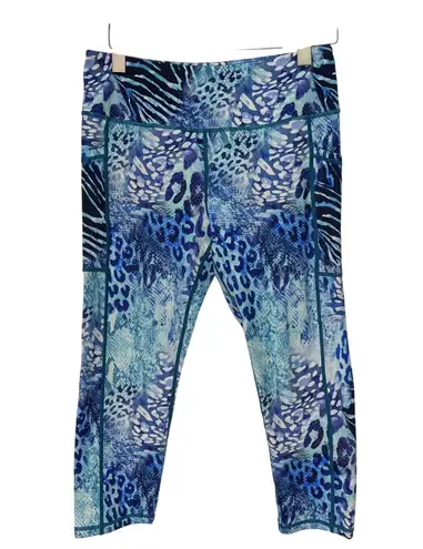 Constantly Varied Gear CVG Blue Animal Print Capri Leggings Workout Large Gym