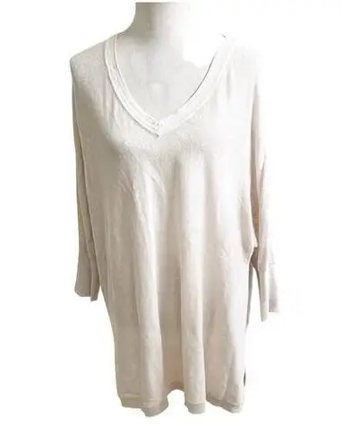 Garnet Hill Women’s 100% Organic Linen Tunic Size Medium V- Neck Light Beige