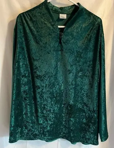Vintage Haband Emerald Green Velvet Blouse Womens Size Large Petite 80’s 90’s