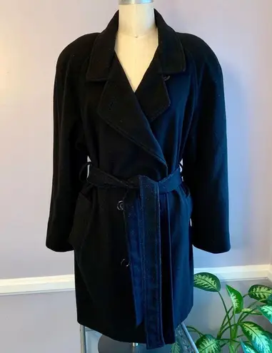 Vintage black wool Dumas double breasted coat with shoulder pads Size 10