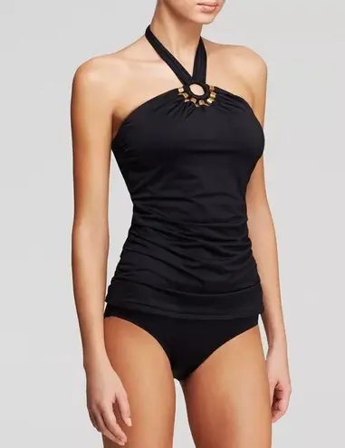 Carmen Marc Valvo Black Tribal Muse Beaded Halter Tankini Top Swimming Size XS