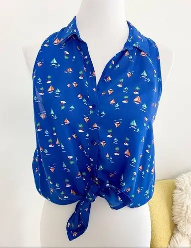 Hollister  Blue Sailboat Collared Button Down Tank