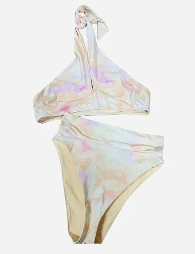 Aerie  Keyhole Halter Bikini Top High Rise Cheeky Bottoms Set Size M Beach Peach - Image 3