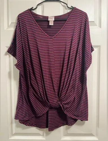 Daytrip  Women's Blouse Striped Twist Front Oversized Boxy V-
Neck Rayon Size L