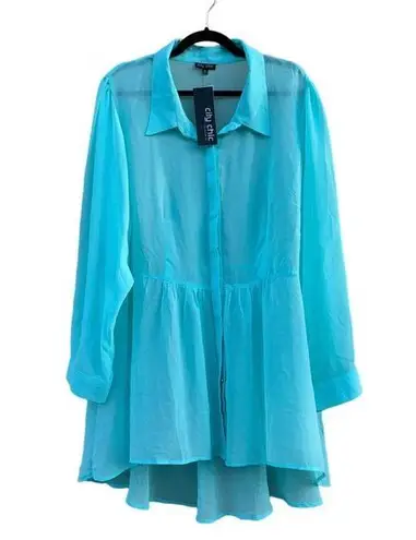 City Chic Romantic Peplum Sheer Button Blouse Honey Dew Plus Size XXL NWT