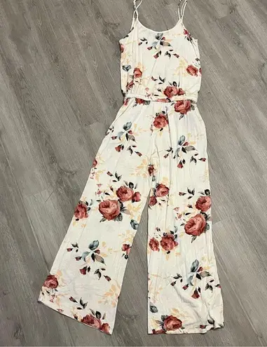 Filly Flair White & Red Floral Sleeveless Pant Jumpsuit Size Medium