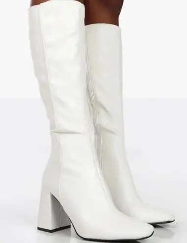 public desire White Knee High Block Heel Boots